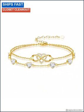 18K Gold Plated Infinity Birthstone Bracelet Anklet with Heart Charm